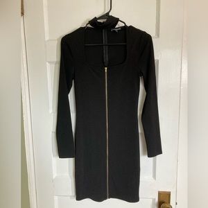 NWOT Long black zipper front choker dress